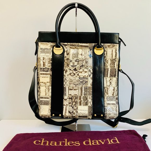 CHARLES DAVID SNAKESKIN AND LEATHER SATCHEL WITH DUST BAG EXOTIC - Picture 1 of 13